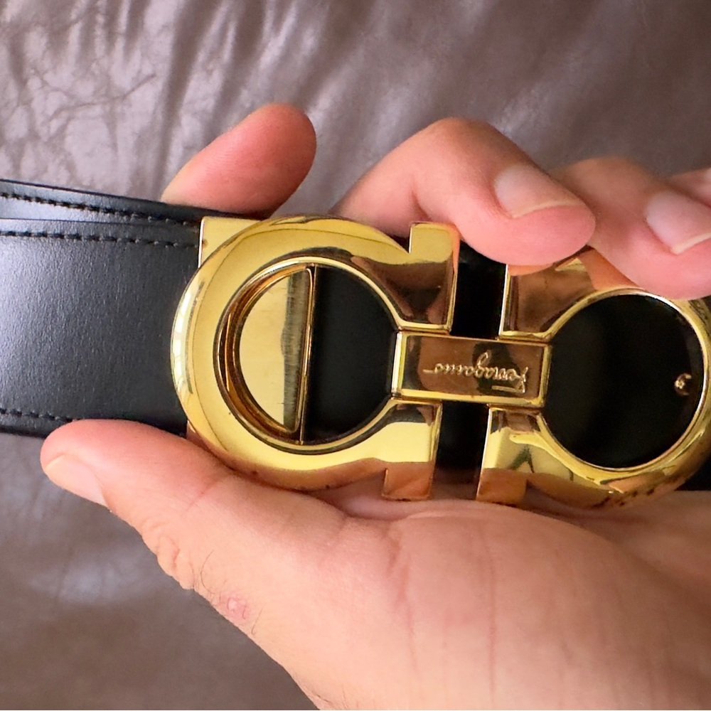 Salvatore Ferragamo Black and Gold Belt